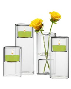 Glass  Bud Vase Tealight Candle Holder H-3.75", 5", 6", D-2.5" (Multiple Packing)