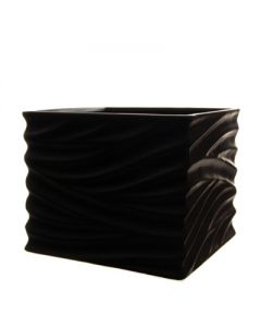 Wavy Cube Vase Black H-6.25" 