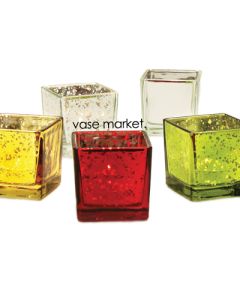 Square Votive Candle Holder H-2.25" Open-2.5"x2.5", 2 Colors (Pack of 12)