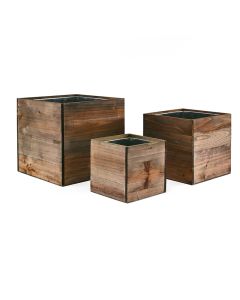 10 in 12 in 14 in cube wooden planter box set with zinc liner combination