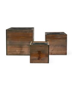 10 in 12 in 14 in cube wooden planter box set with zinc liner combination