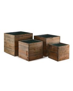 8 in 10 in 12 in 14 in cube wooden planter box set with zinc liner combination