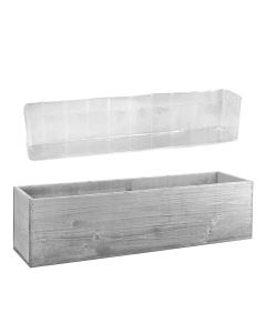 Wood Rectangle White Wash Planter Box w/ plastic Liner Natural