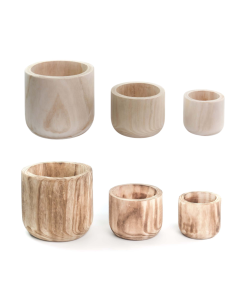  Round Cylinder Wood Planter Natural Burnt  Finish –D: 6",8",11" ( Pack of 12,6,4)