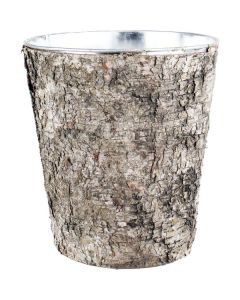 Zinc Cylinder Vase w/ Birch Wood Wrap H-9" Open-8"(Pack of 6 pcs)
