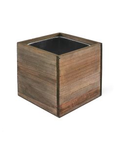 Wood Cube Planter Box w/ Zinc Liner Natural H-4" Open-4"x4" (Pack of 6 pcs)