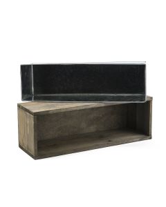 Wood Rectangle Planter Box w/ Zinc Liner Natural H-5" Open-15"x5"