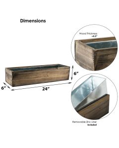 long table wood planter window box zinc liner
