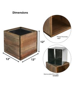 6 in 8 in 10 in 12 in cube wooden planter box set with zinc liner combination