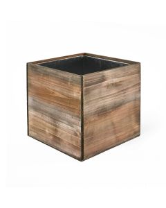 Jumbo Wood Cube Planter with Zinc Liner. H-14", Open 14" x 14"