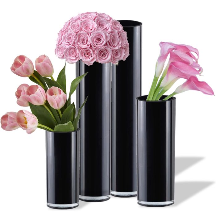 Black Glass Cylinder Vases. H-9
