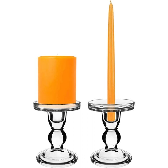 Clear 4.25" Pillar Glass Candle Holder Mega Candles 3PCS 