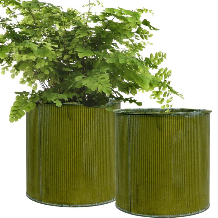 Corrugated Planter 8 INCHES Ridged Rustic Zinc Cylinder Pot