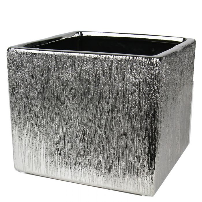 etched silver square vases