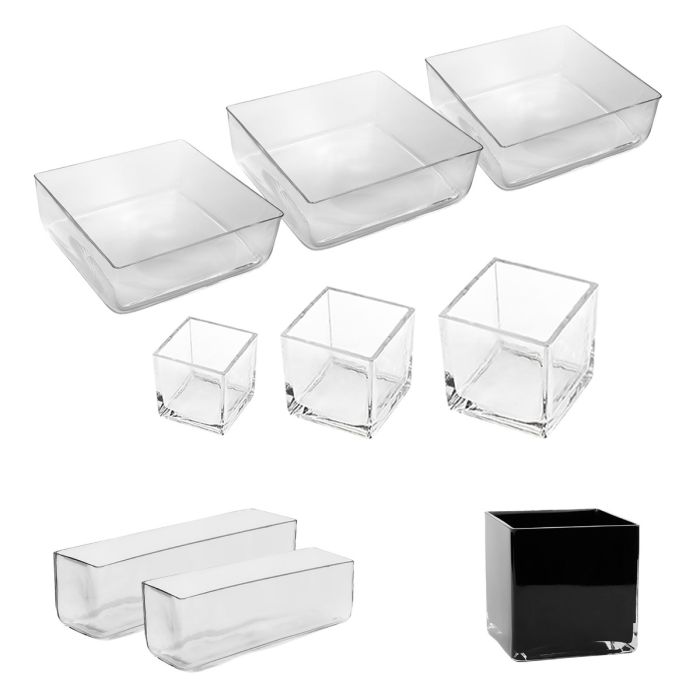 Cube, Rectangular, or Square Clear Glass Vase (Multiple Size Options)