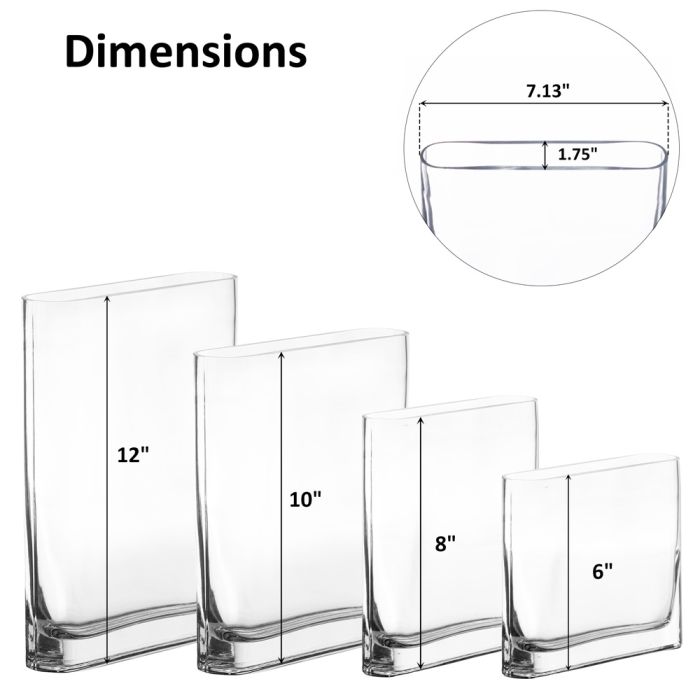 Glass Book Vase, Rectangle Round Edge Oval Vase, L-6