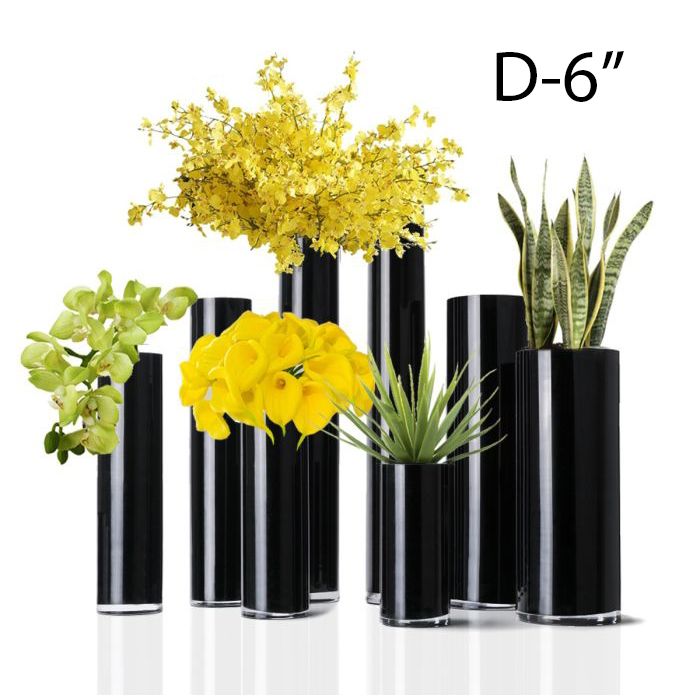 Black Glass Cylinder Vase, D-6