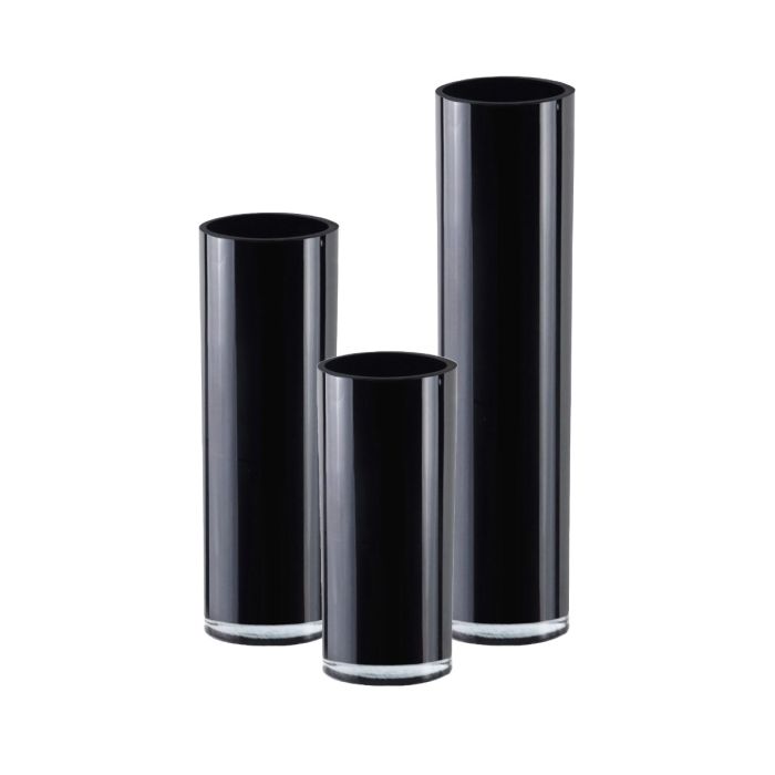 Black Glass Cylinder Vase Set of 3, D-4
