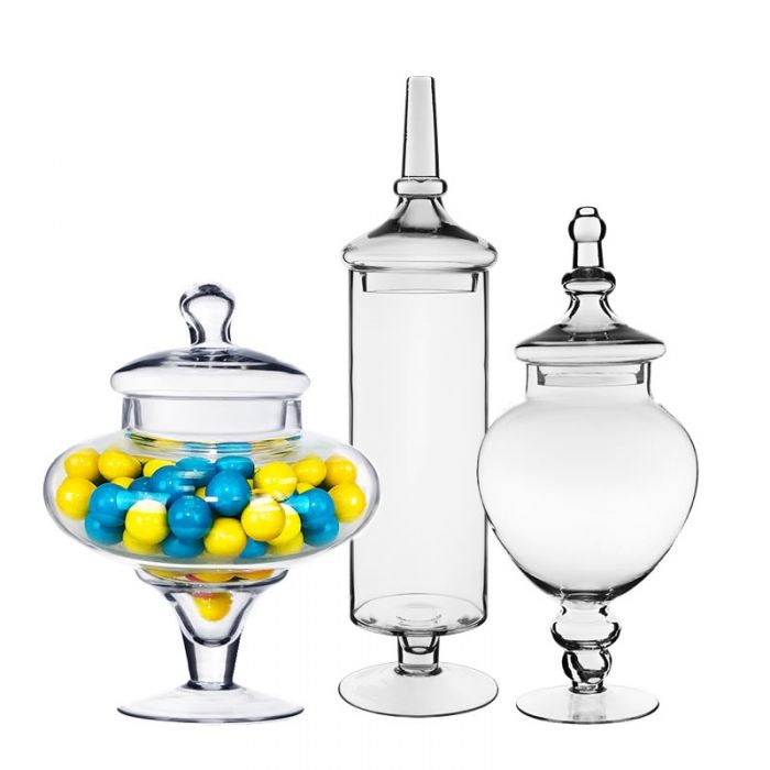 Glass Apothecary Jar Set of 3 14.75 10 H-16.5 Wedding Event and Home Decor