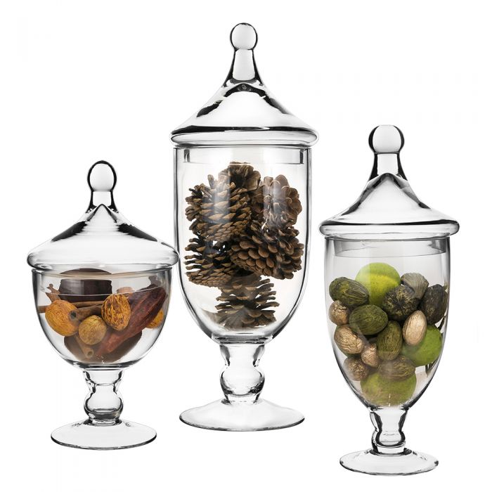 Glass Apothecary Jar Set of 3 14.75 10 H-16.5 Wedding Event and Home Decor