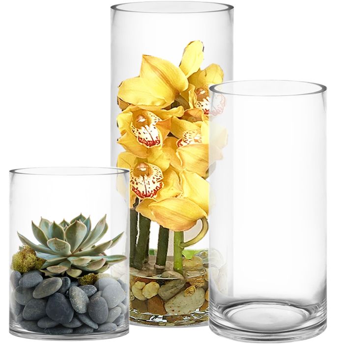 Glass Cylinder Vases Set of 3, H-8
