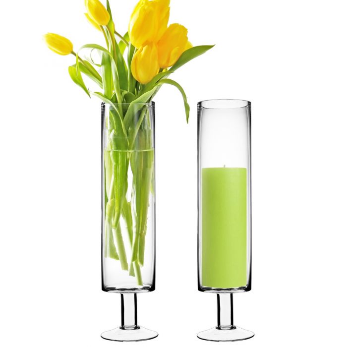 short stem glass pillar candle holder