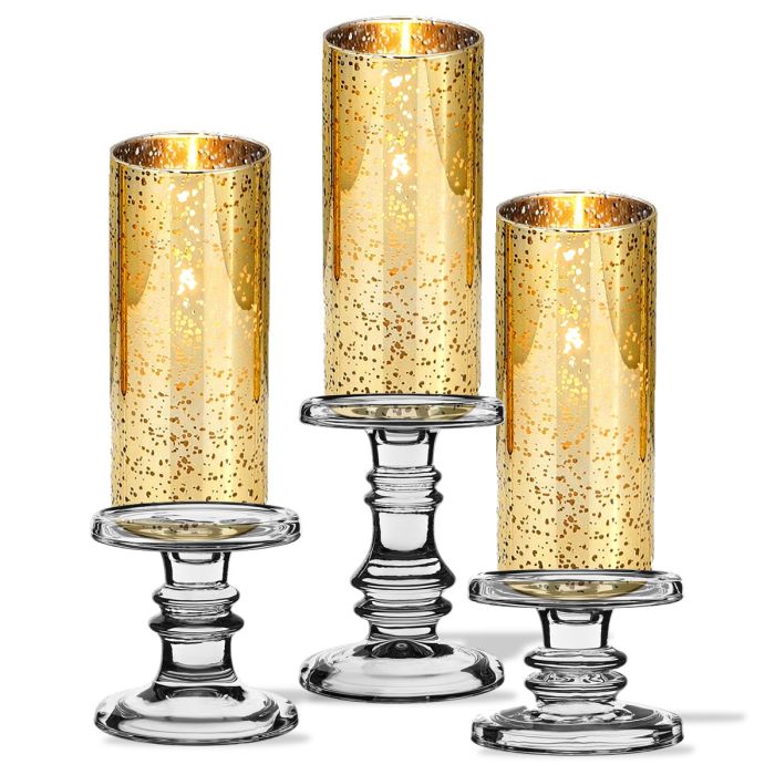 Glass Candle Holder Set of 3 H-3.25