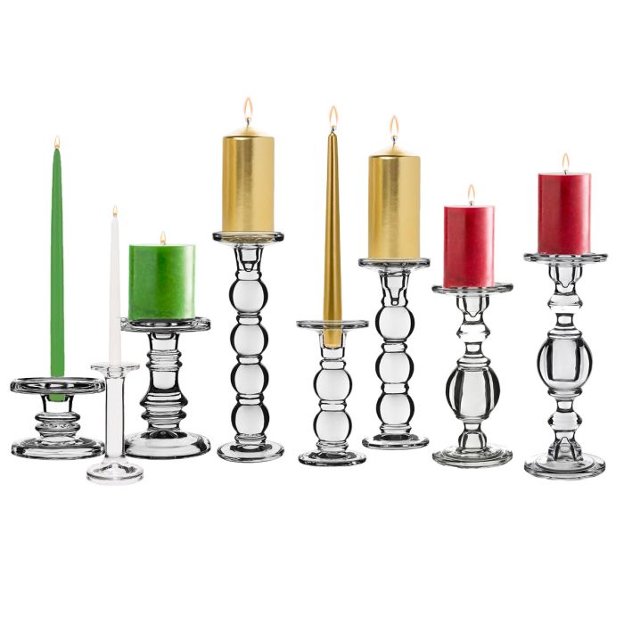 Glass Candle Holders for Pillar and Taper Candles (Multiple Size and Styles)