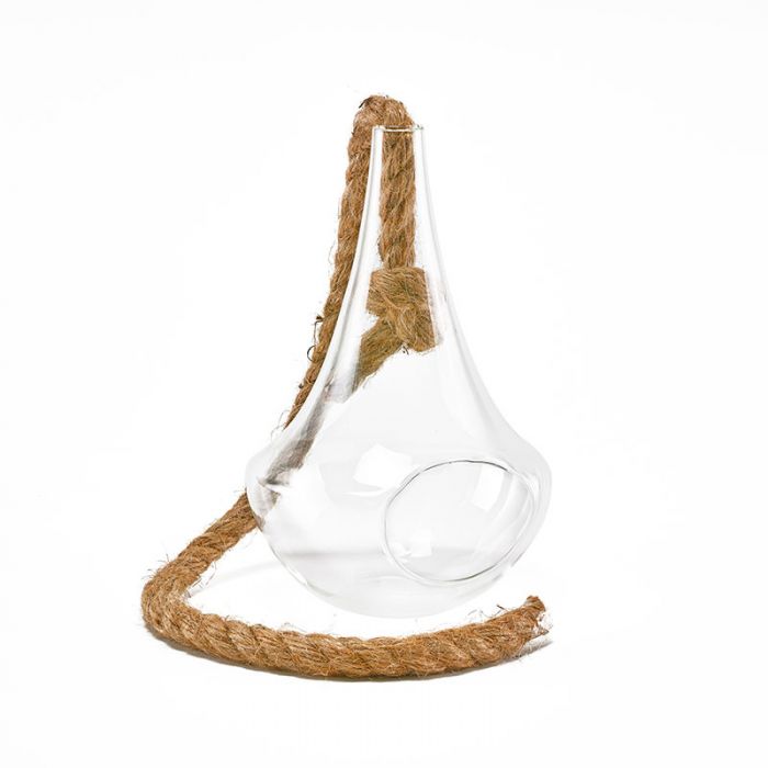 glass hanging teardrop plant terrarium with rope