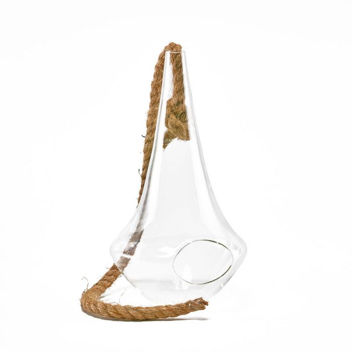 glass hanging teardrop plant terrarium with rope
