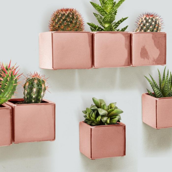 hanging rose gold cube planters