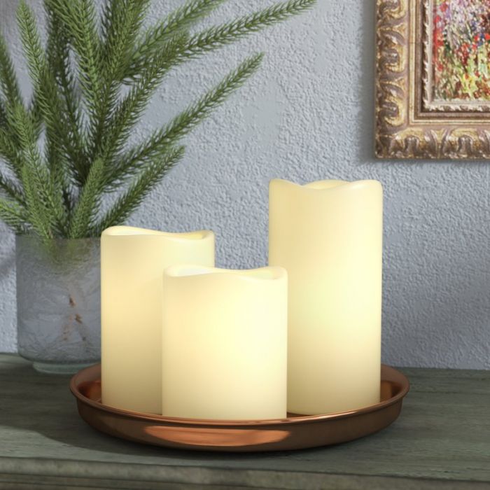 Real Wax Pillar Candles Set LED Mood Lighting with Self Timer