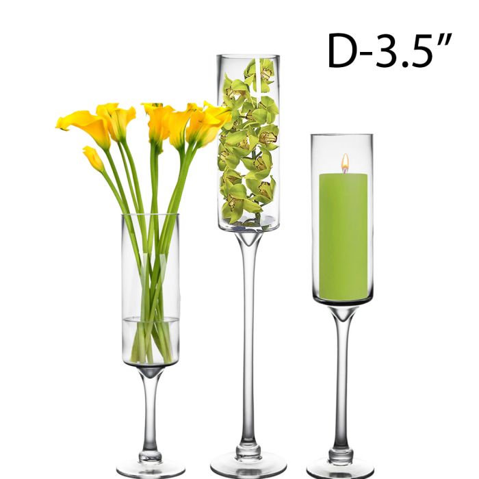 Glass Pedestal Stem Slim Candle Holders. H-16