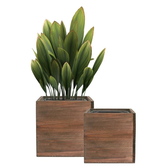 10 in 12 in cube wooden planter box set with zinc liner combination