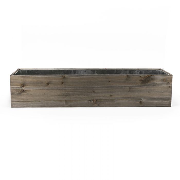 Wood Long Rectangular Planter Box w/ Zinc Liner Natural H-6