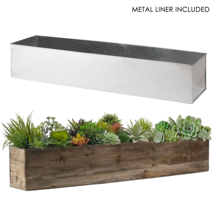 6 inch Wood Rectangle Planter Box w/ Zinc Liner Natural Wholesale Package