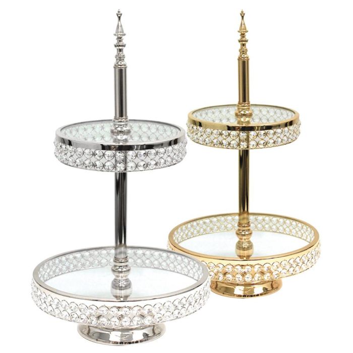 silver gold crystal cake stand