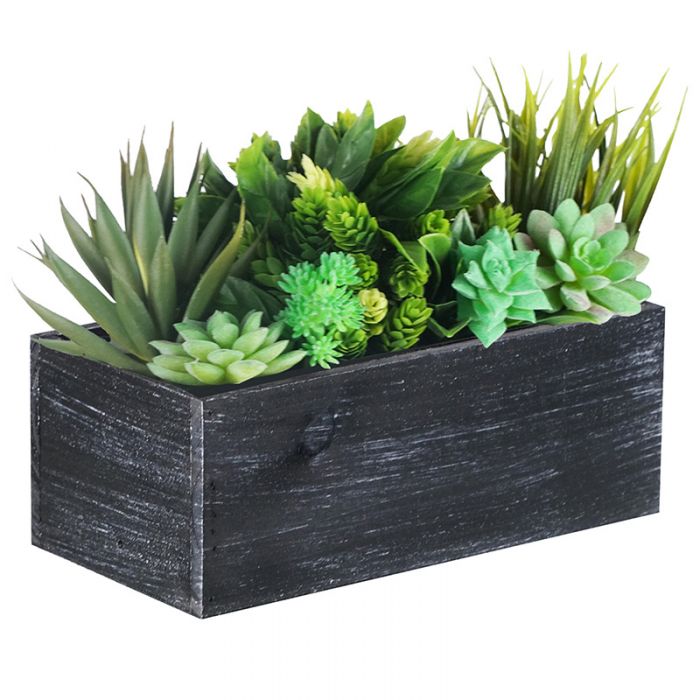 black wood rectangle planter box