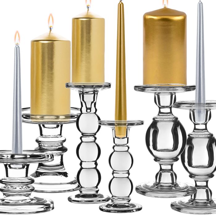 Glass Pillar/Taper Candle Holder Set of 3