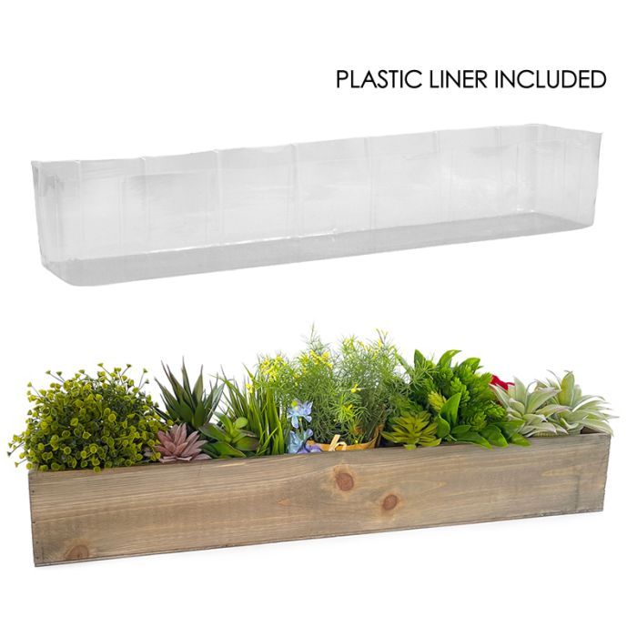 Wood Rectangle Unfinished Planter Box w/ Plastic Liner H-4