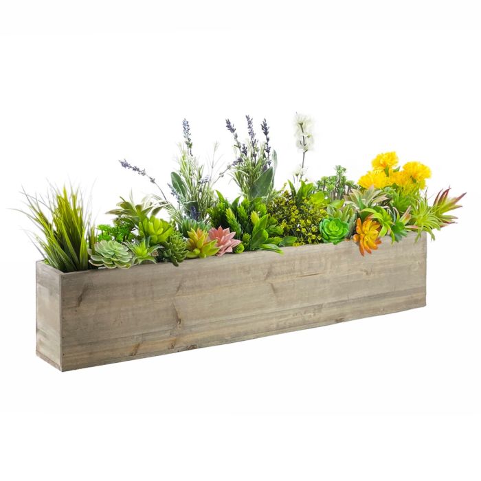 Wood Rectangle Planter 35 inches long Box w/ plastic Liner Natural