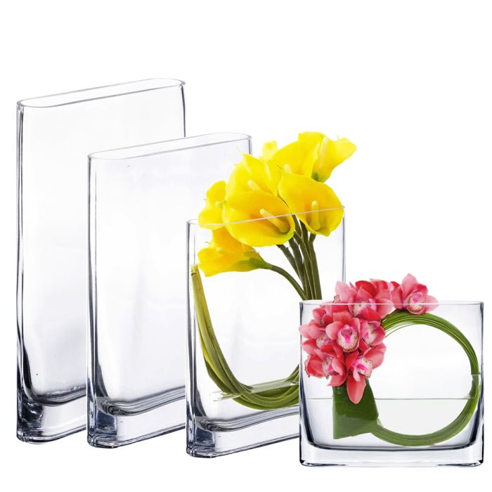 Glass Book Vase, Rectangle Round Edge Oval Vase, H-6