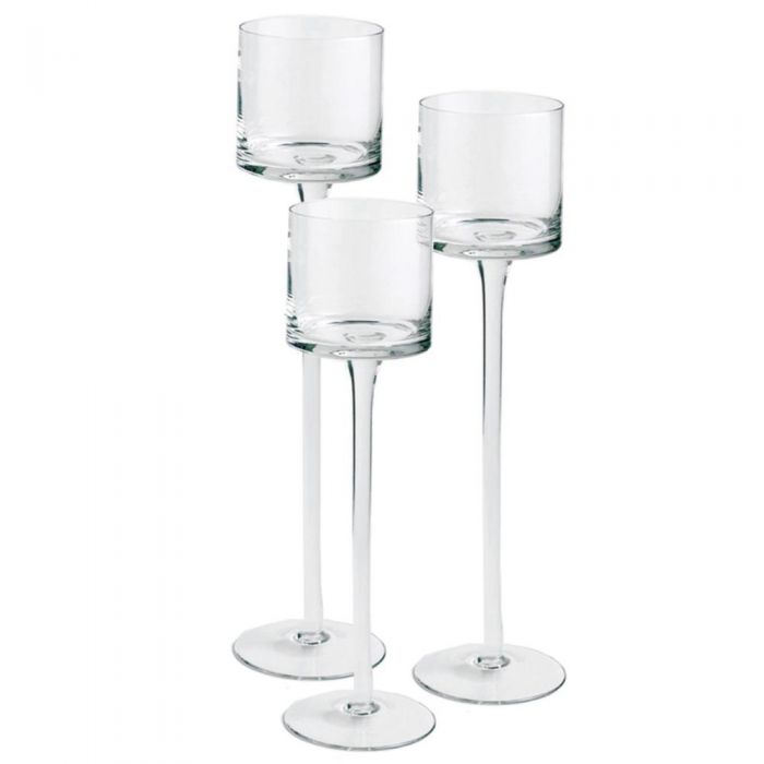Long Stem Clear Candle Holder Set of 3. H-16