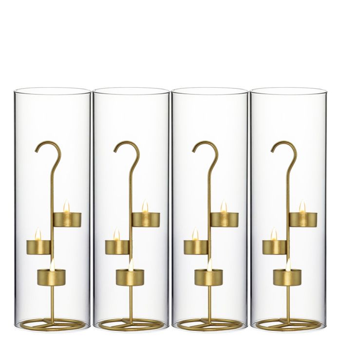 Tea Light Gold Metal Candle Holder Stands bottomless hurricane chimney tubes