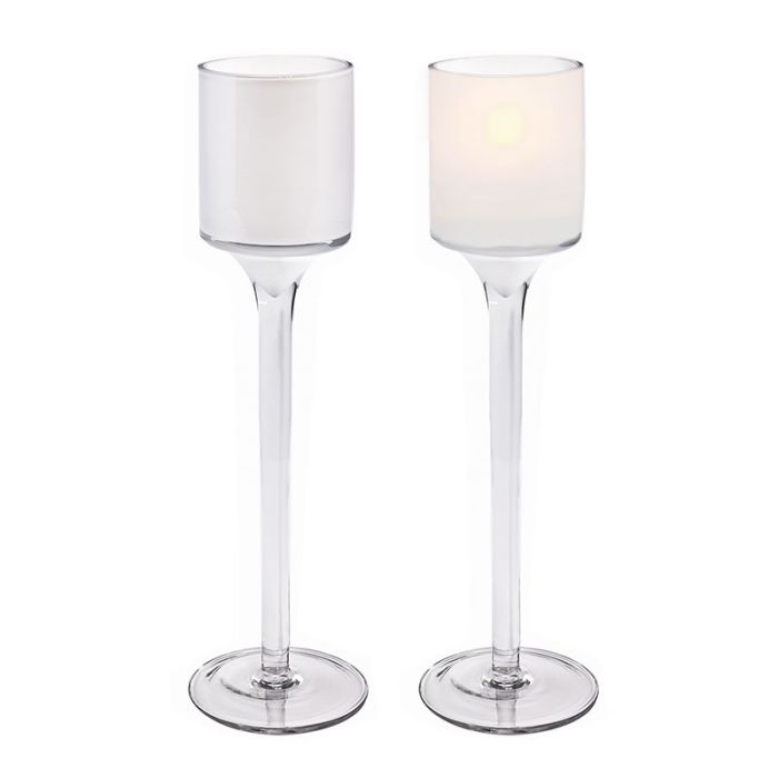 glass white stem candleholders