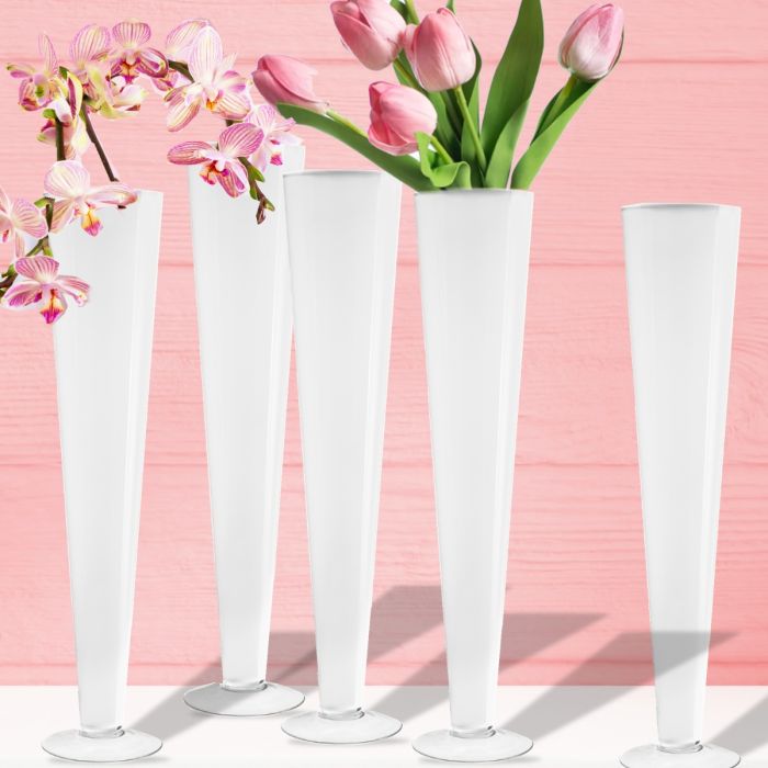 glass white trumpet vases