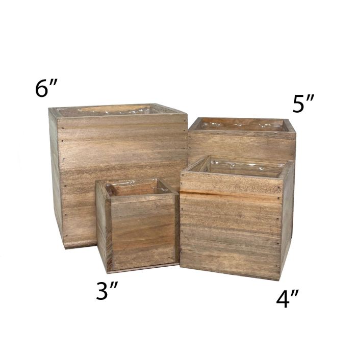 Wood Planter Cube Box w/ Plastic Liner H-3