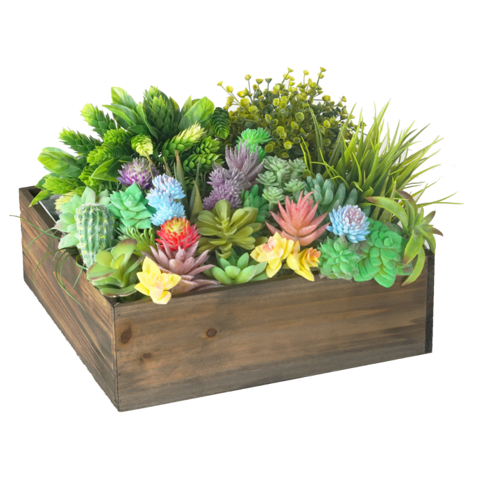 square wood planter box with zinc liner