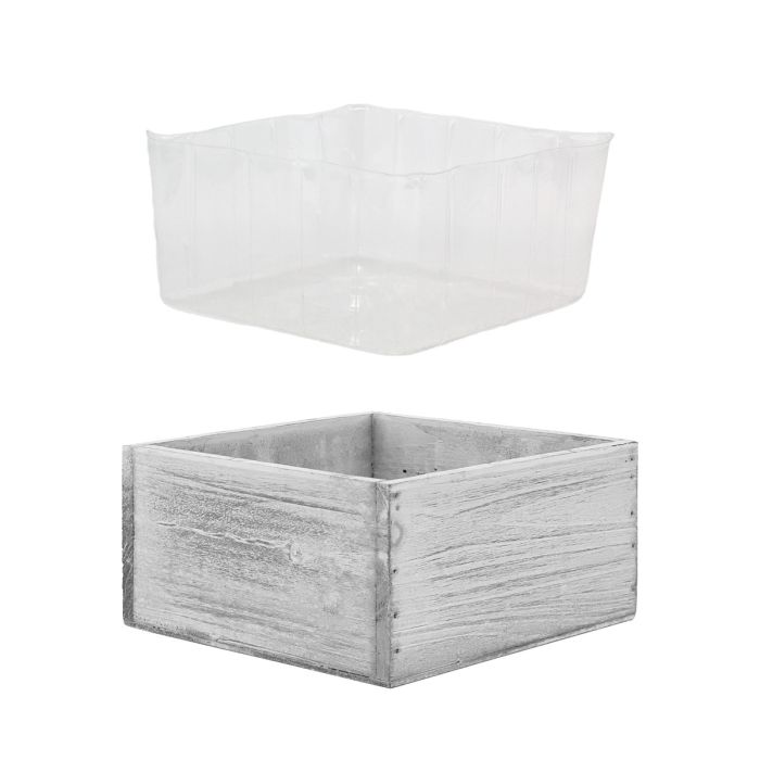 wooden square white wash planter box