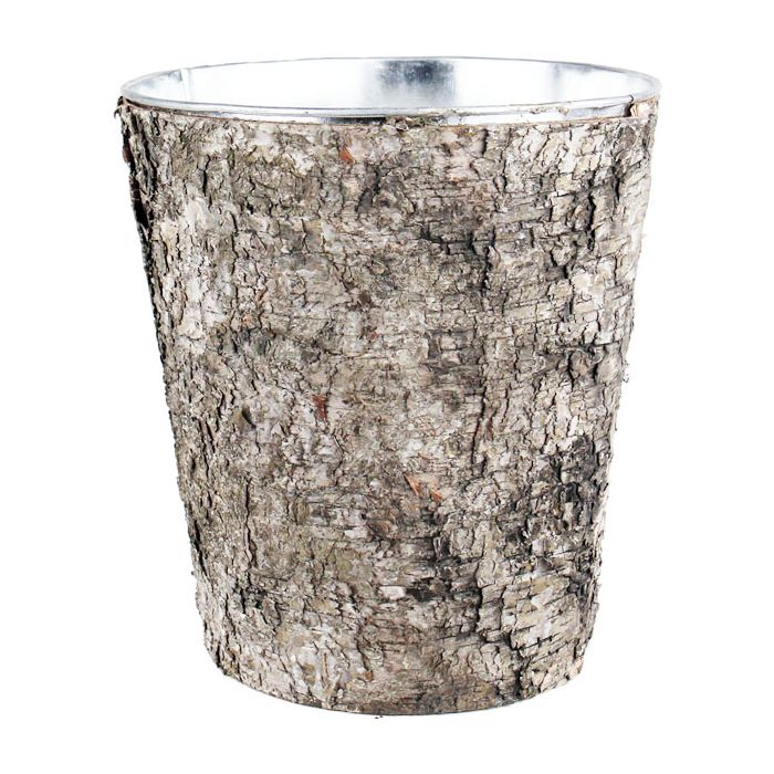 Zinc Cylinder Vase w/ Birch Wood Wrap H-9